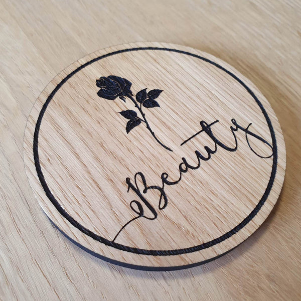 Laser cut wooden coaster personalised. Beauty