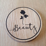 Laser cut wooden coaster personalised. Beauty
