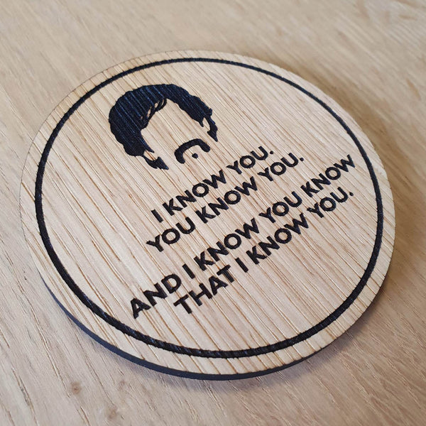 Laser cut wooden coaster personalised. Dodgeball I Know Quote