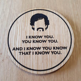 Laser cut wooden coaster personalised. Dodgeball I Know Quote