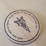 Laser cut wooden coaster personalised. LOTR Arwen elvish quote
