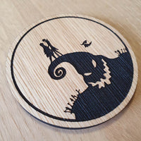 Laser cut wooden coaster personalised. Nightmare Christmas Silhouette