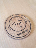 Laser cut wooden coaster personalised. Karl Pilkington man-moth animation