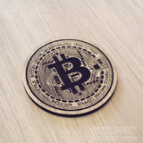Laser cut wooden coaster personalised. Bitcoin BTC Cryptocurrency