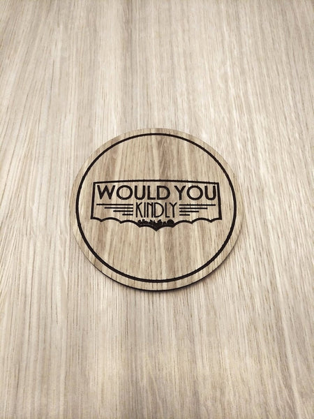Laser cut wooden coaster personalised. Would you kindly