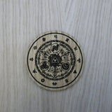 Laser cut wooden coaster personalised. Legend Link Circular Design