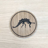 Laser cut wooden coaster personalised. Stegosaurus Dinosaur Skeleton Fossil