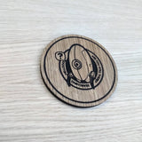 Laser cut wooden coaster personalised. Portal Turret