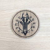 Laser cut wooden coaster personalised. Horseman War Emblem