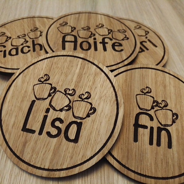 Laser cut wooden coaster personalised. Personalised Coffee Cups lasercut
