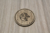 Laser cut wooden coaster personalised. Death Star