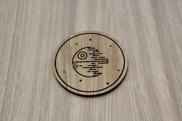 Laser cut wooden coaster personalised. Death Star