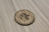 Laser cut wooden coaster personalised. Death Star