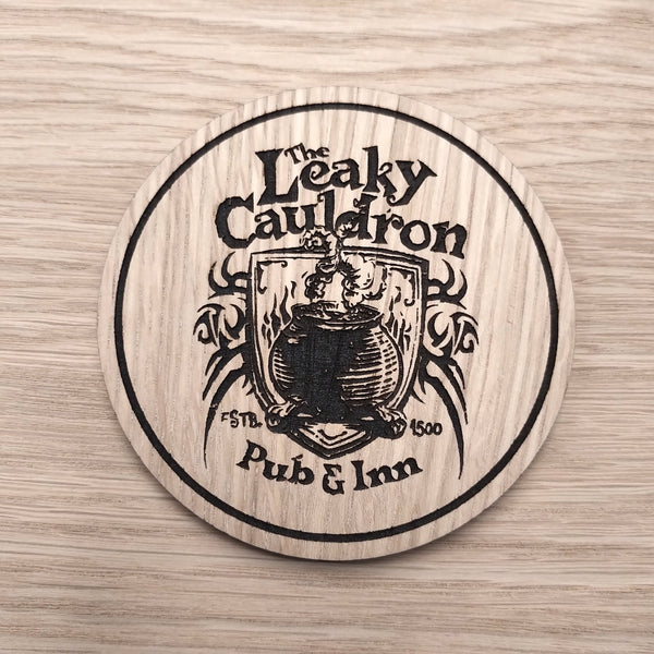 Laser cut wooden coaster personalised. Leaky Cauldron Pub & Inn
