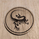 Laser cut wooden coaster personalised. Raptor Dinosaur Skeleton Fossil