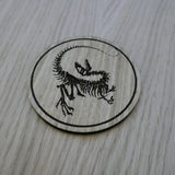 Laser cut wooden coaster personalised. Raptor Dinosaur Skeleton Fossil