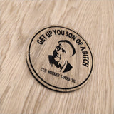 Laser cut wooden coaster personalised. Boxing Quote. Mickey loves ya