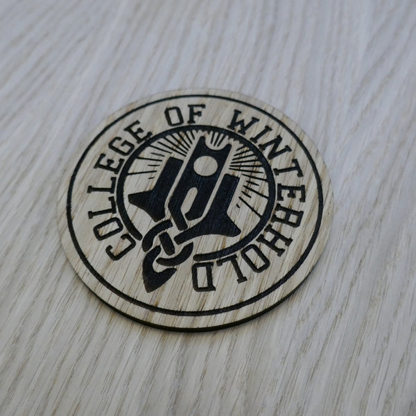Laser cut wooden coaster personalised. College of Winterhold