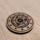 Laser cut wooden coaster personalised. Legend Link Circular Design