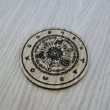 Laser cut wooden coaster personalised. Legend Link Circular Design