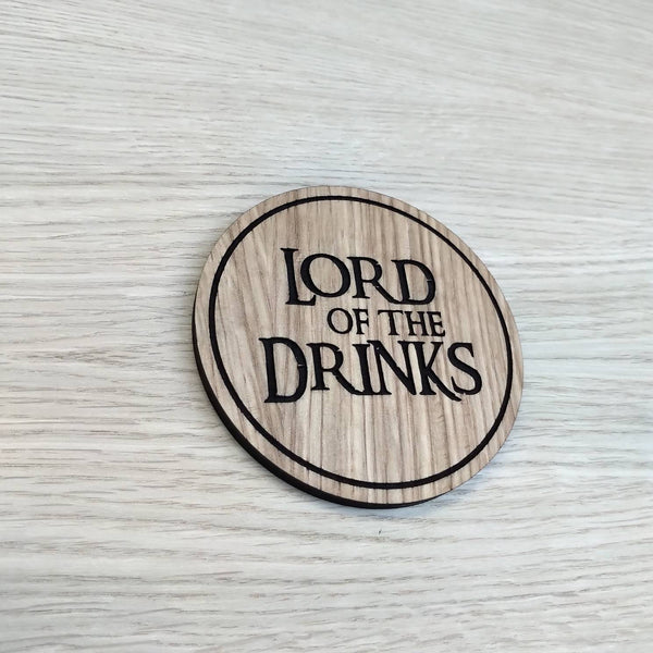 Laser cut wooden coaster personalised. LOTR Lord of the Drinks