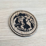 Laser cut wooden coaster personalised. Alice Madness Tea Party