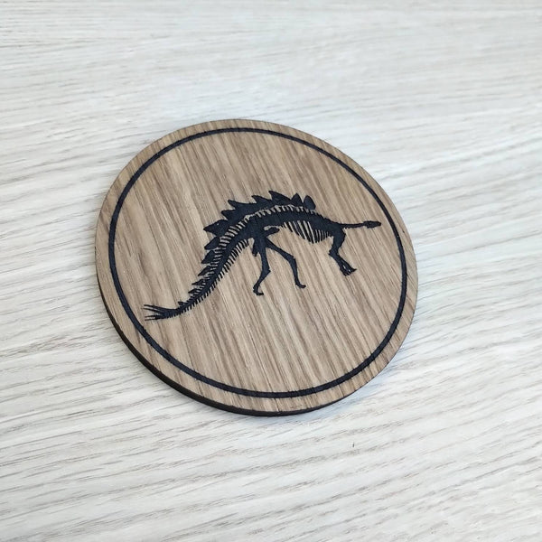 Laser cut wooden coaster personalised. Stegosaurus Dinosaur Skeleton Fossil