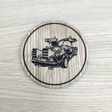 Laser cut wooden coaster personalised. Flying Car