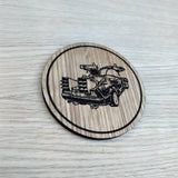 Laser cut wooden coaster personalised. Flying Car