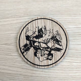 Laser cut wooden coaster personalised. Optimus Prime torso. Fist clenched