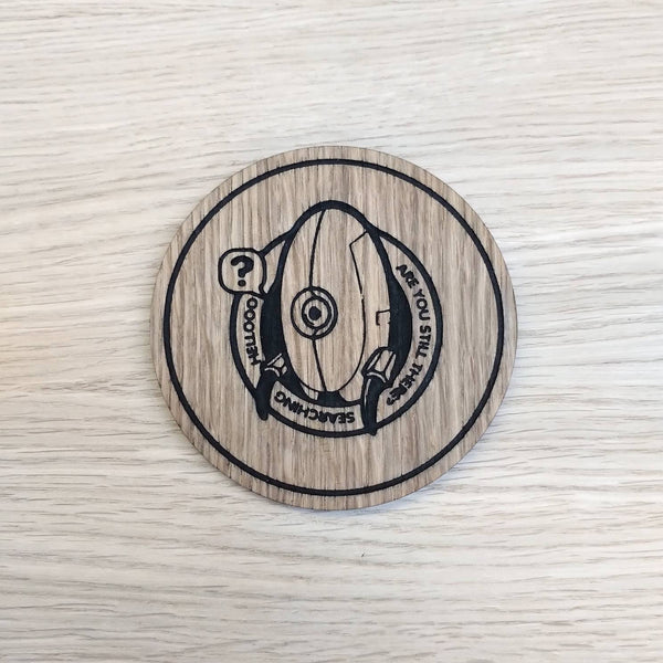 Laser cut wooden coaster personalised. Portal Turret