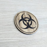 Laser cut wooden coaster personalised. Radiation Zombie Outbreak Hazard