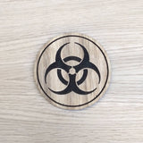 Laser cut wooden coaster personalised. Radiation Zombie Outbreak Hazard