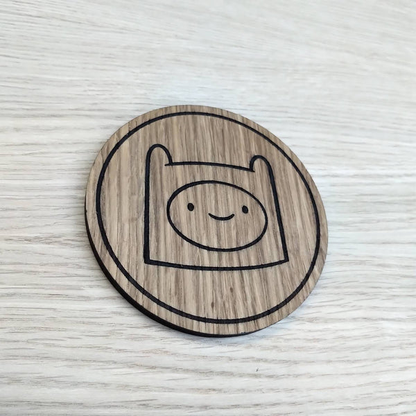 Laser cut wooden coaster personalised. Time for Adventure Finn