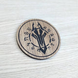 Laser cut wooden coaster personalised. Horseman War Emblem