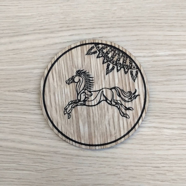 Laser cut wooden coaster personalised. LOTR Rohan Horse