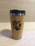 Lasercut Travel Mug personalised - S-Steel with 100% Bamboo exterior - Claptrap dancing. Wub wub wub