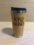 Lasercut Travel Mug personalised - S-Steel with 100% Bamboo exterior - LOTR Lord of the Drinks.