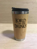 Lasercut Travel Mug personalised - S-Steel with 100% Bamboo exterior - LOTR Lord of the Drinks.