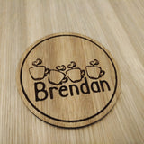 Laser cut wooden coaster personalised. Personalised Coffee Cups lasercut