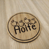 Laser cut wooden coaster personalised. Personalised Coffee Cups lasercut