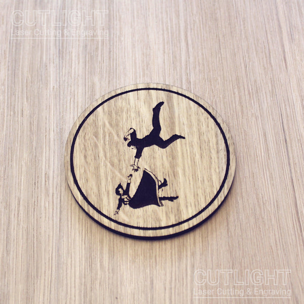 Laser cut wooden coaster personalised. Booker Elizabeth Falling