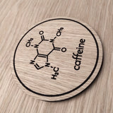 Laser cut wooden coaster personalised. Caffeine Molecule