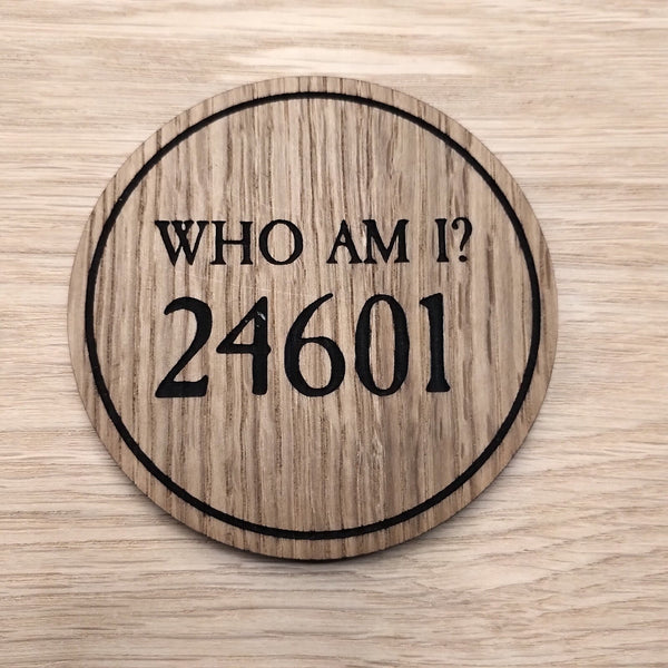 Laser cut wooden coaster personalised. Les Miserables 24601