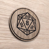 Laser cut wooden coaster personalised. Dungeon master D20