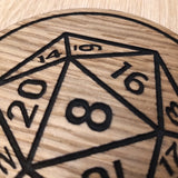 Laser cut wooden coaster personalised. Dungeon master D20
