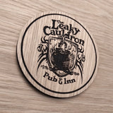 Laser cut wooden coaster personalised. Leaky Cauldron Pub & Inn