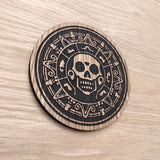 Laser cut wooden coaster personalised. Pirates Coin