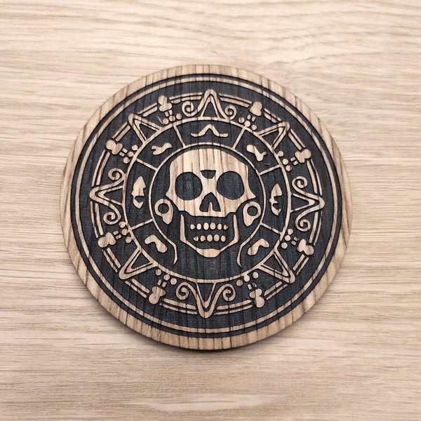 Laser cut wooden coaster personalised. Pirates Coin
