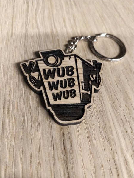 Lasercut wooden keyring keychain. Claptrap robot dancing wub